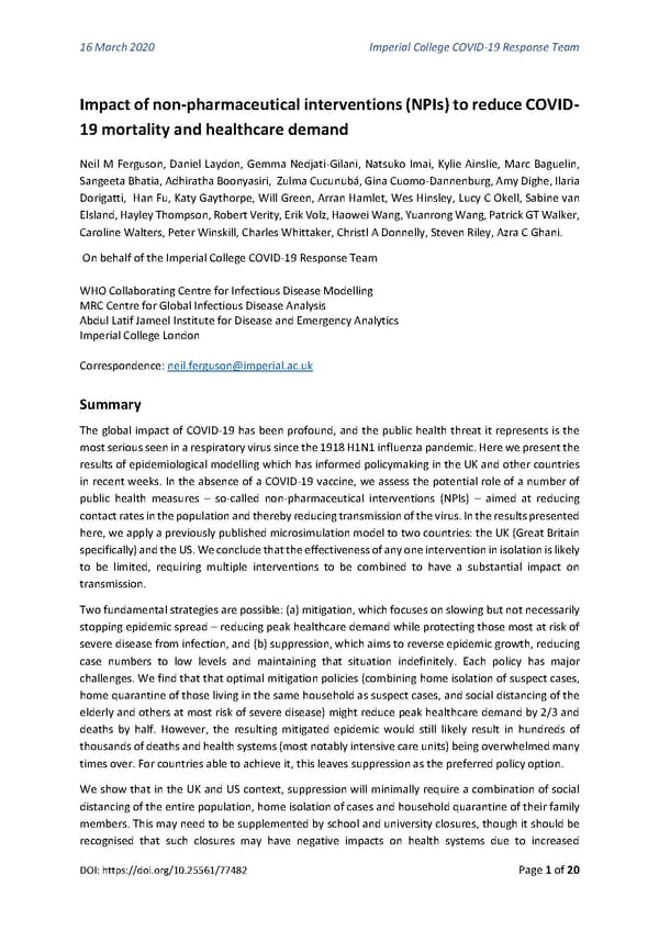 Non-Pharmaceutical Interventions to reduce COVID-19 mortality and healthcare demand - Page 1